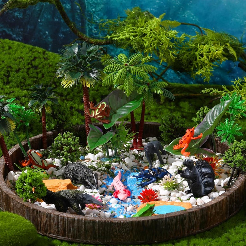 Sratte 26 Pcs Rainforest Animals Figures Playset Include Jungle Animals Figures Model Trees Rain Forest Diorama Project Supplies for Cake Topper Toddlers Gift Birthday Party DecorTray Not Included - Image 5