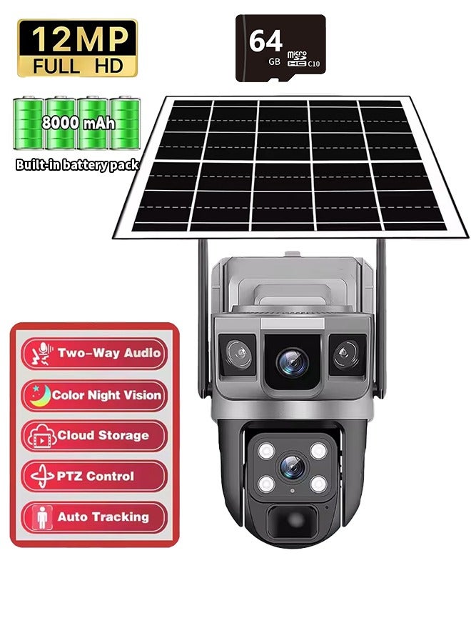 IqwiCam 4G Solar Camera with 64GB SD Card, Dual-Lens Solar Security Camera Wireless Outdoor, Battery Powered PTZ Camera for Home Security, Color Night Vision, 2-Way Audio, PIR Motion Detection, Humanoid Auto Tracking - Image 1