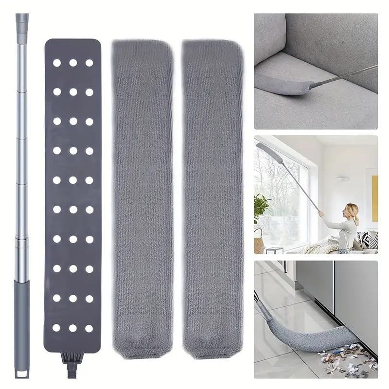 Boolavard Retractable Crevice Duster with 2 Microfibre Cloths, Long Handle, 60 Inch Washable Retractable Brush for Cleaning Under Appliances, Furniture, Sofas and Refrigerators - Image 1