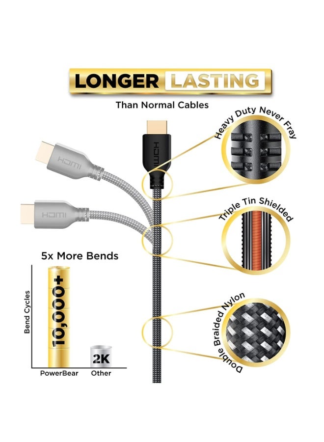 PowerBear 4K HDMI Cable 2 M | High Speed, Braided Nylon & Gold Connectors, 4K @ 60Hz, Ultra HD, 2K, 1080P, ARC & CL3 Rated | for Laptop, Monitor, PS5, PS4, Xbox One, Fire TV, Apple TV PC - Image 3