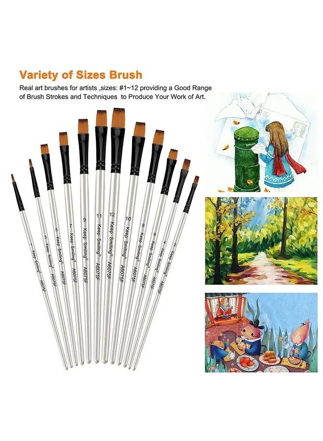 Keep Smiling Artist Paint Brush Set With Long Wooden Handles White 12-Piece A6075F - Image 4