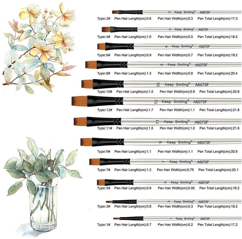 Keep Smiling Artist Paint Brush Set With Long Wooden Handles White 12-Piece A6075F - Image 2