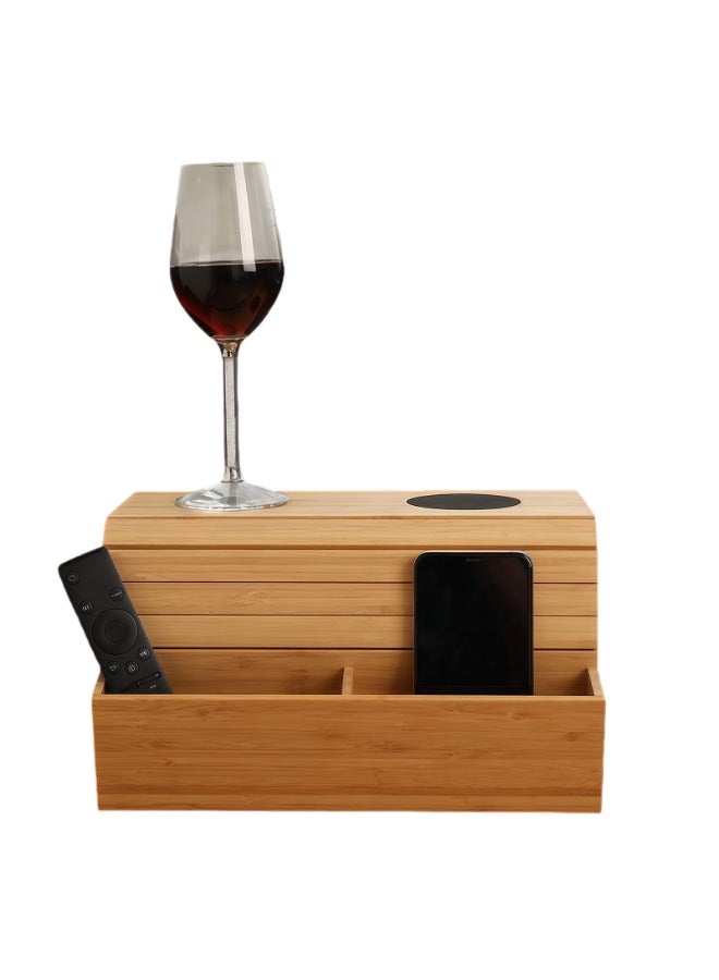 CHIYLE Sofa Armrest Tray – Wooden Foldable Couch Arm Table for Drinks, Snacks, Remote & Phone – Non-Slip Armrest Organizer (Original Color) - Image 1