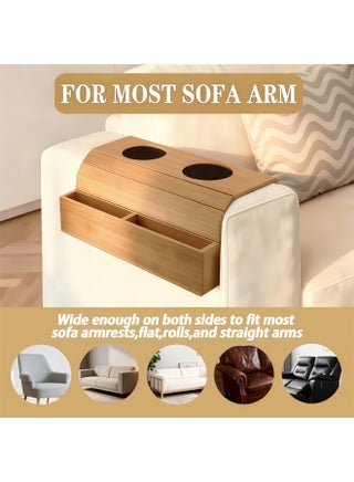 Sofa Armrest Tray – Wooden Foldable Couch Arm Table for Drinks, Snacks, Remote & Phone – Non-Slip Armrest Organizer (Original Color) - view 2