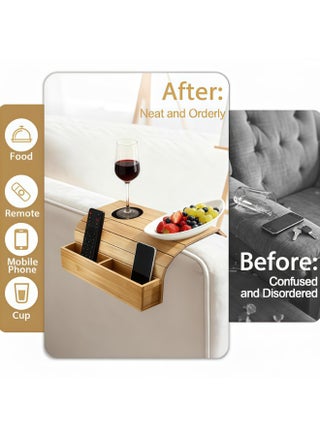 Sofa Armrest Tray – Wooden Foldable Couch Arm Table for Drinks, Snacks, Remote & Phone – Non-Slip Armrest Organizer (Original Color) - view 5