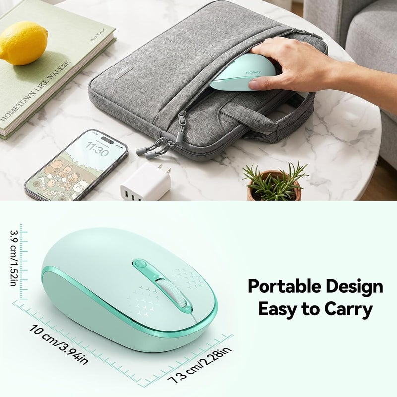 TECKNET Wireless Mouse, 2.4G Quiet Computer Mouse with USB Receiver, 4 Buttons Portable Cordless Mice for Chromebook, Laptop, PC, Mac, 800/1200/1600 DPI - Mint Green - Image 4