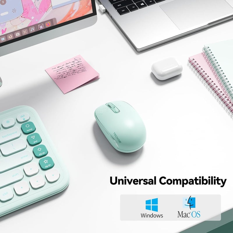 TECKNET Wireless Mouse, 2.4G Quiet Computer Mouse with USB Receiver, 4 Buttons Portable Cordless Mice for Chromebook, Laptop, PC, Mac, 800/1200/1600 DPI - Mint Green - Image 3