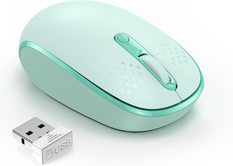 TECKNET Wireless Mouse, 2.4G Quiet Computer Mouse with USB Receiver, 4 Buttons Portable Cordless Mice for Chromebook, Laptop, PC, Mac, 800/1200/1600 DPI - Mint Green - Image 1