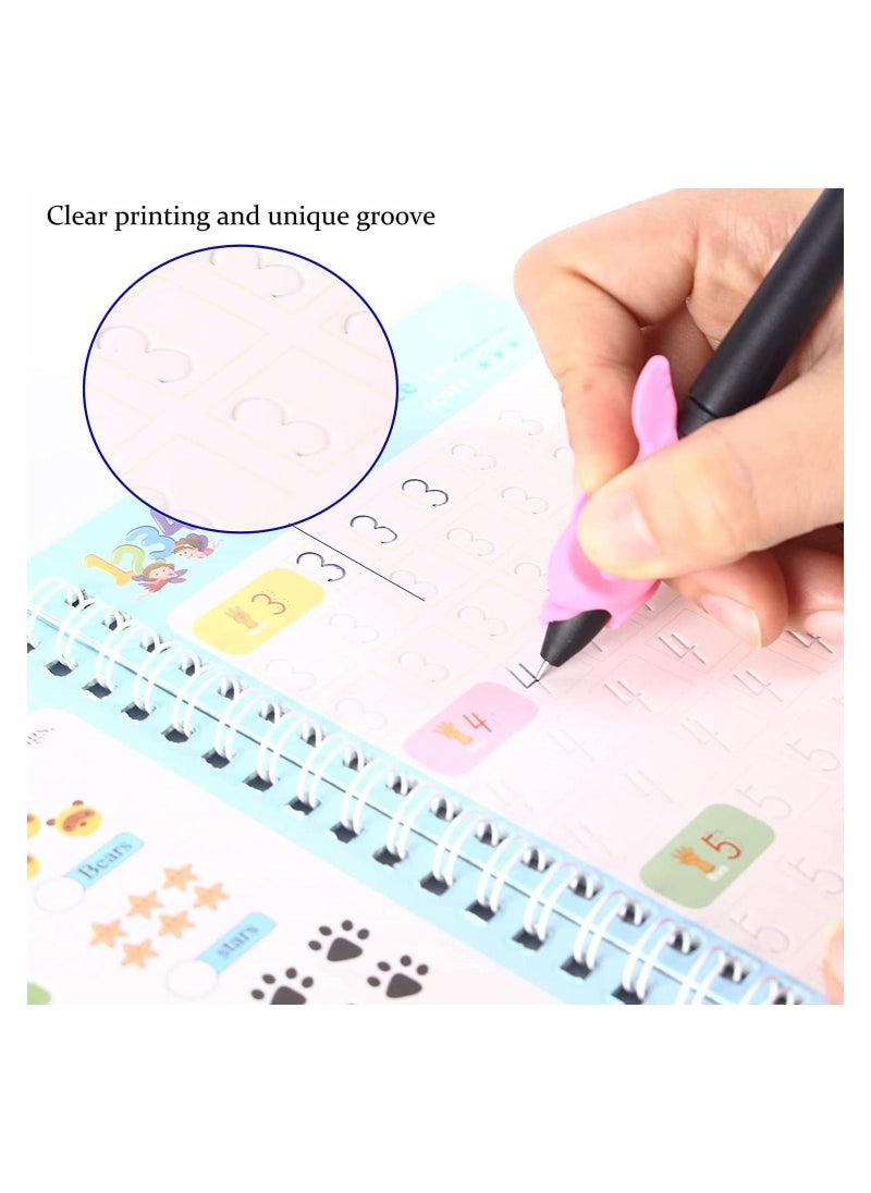 TEGRILO - Handwriting Copybook Magic Calligraphy Practice Book For Kids,Reusable Tracing Practice kit.Included Easy Grip Pen & Refill 4 books Math Numbers English Alphabet Drawing (A4) - Image 1