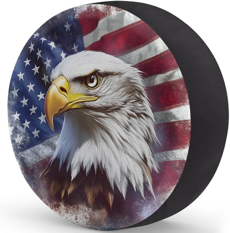 cfpolar Spare Tire Cover for RV Trailer,American Flag Eagle Waterproof Sun Leather Wheel Cover,Camper Spare Tire Covers Fit for Jeep Travel Trailer SUV Truck Accessories (17 in for Diameter 31” - 33”),F-4 - Image 2