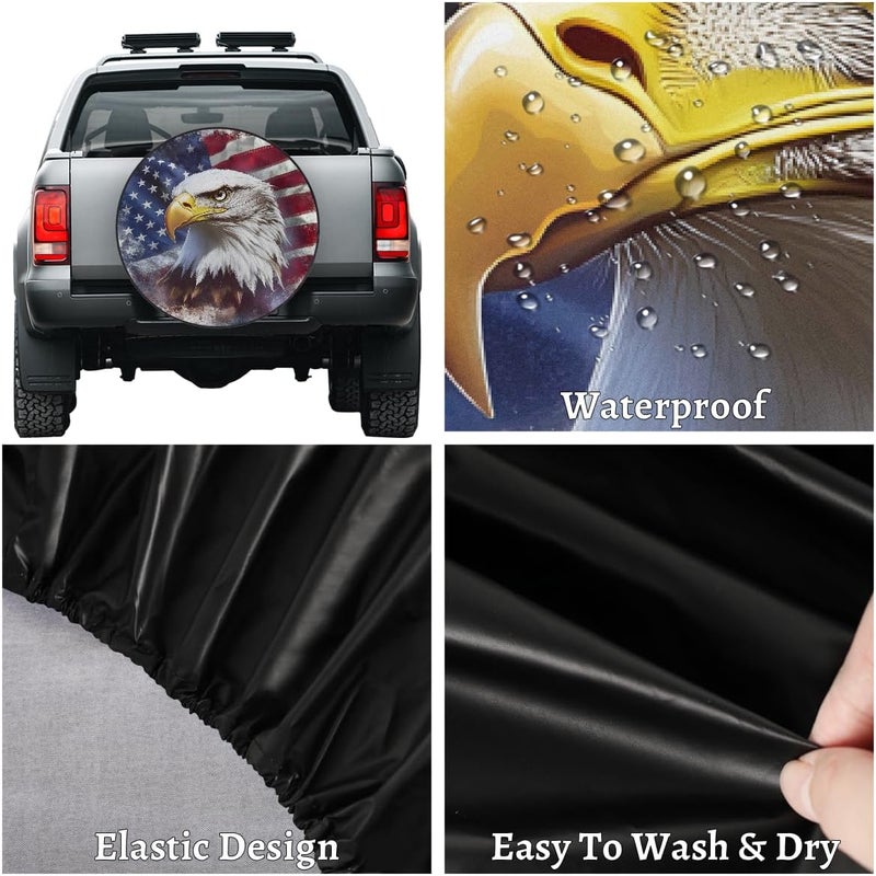 cfpolar Spare Tire Cover for RV Trailer,American Flag Eagle Waterproof Sun Leather Wheel Cover,Camper Spare Tire Covers Fit for Jeep Travel Trailer SUV Truck Accessories (17 in for Diameter 31” - 33”),F-4 - Image 4
