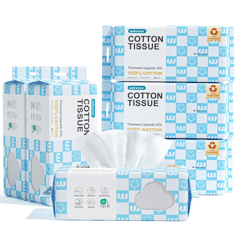 Winner Soft Face Towels, Upgraded Thicker 100% USDA Biobased Facial Towels with Hangable Design, Unscented and Gentle on Sensitive Skin, Disposable Facial Towelettes (480 Count, Pack of 6) - Image 1