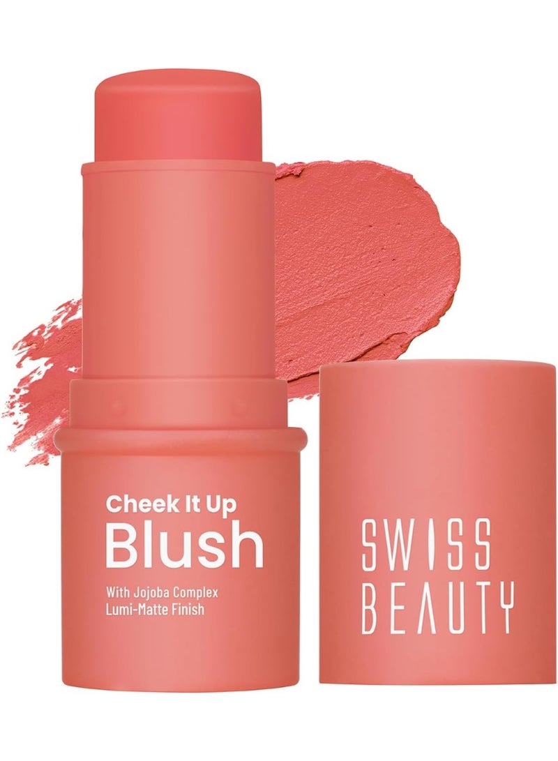 Swiss Beauty Cheek It Up Blush for Cheeks|Lumi-Matte Finish | Lightweight | Easily Blendable | With Jojoba Oil | Shade- Too Cheeky, 8g - Image 1