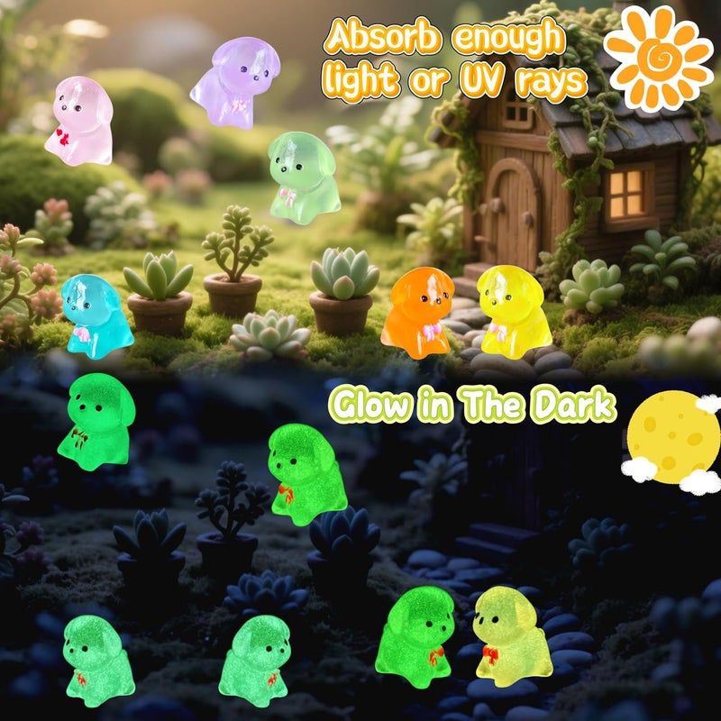 EVDERS 36Pcs Luminous Mini Resin Dog Figures, Glow in The Dark Puppy Animals Figurines, Miniature Resin Dog Animals Figurines for Micro Landscape Garden DIY Dollhouse Birthday Party Cake Decoration - Image 3