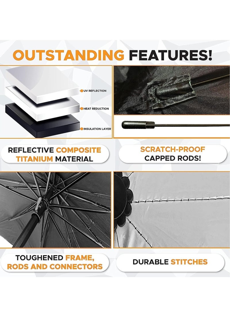 Foldable Car Windshield Sunshade | Reflective Umbrella Sunshade for UV Protection & Vehicle Cooling (Large 55” x 31”) - Image 4