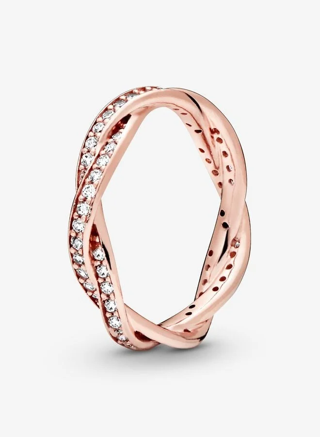 باندورا خاتم مطلي بالذهب الوردي عيار  مزين بالزركونيا الشفاف مقاس