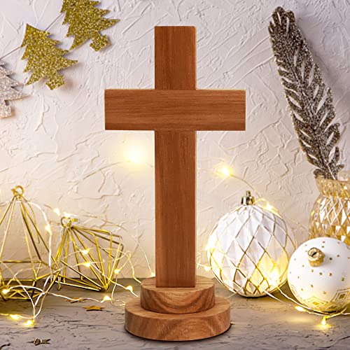 Attivolife Wood Cross Statue with Stand Spiritual Christian Jesus Holy Cross Religious Gift for Catholic Easter and Christmas Wall Table Church Decoration for Home Room 55 x 255 - Image 1