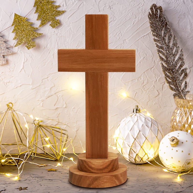 Attivolife Wood Cross Statue with Stand Spiritual Christian Jesus Holy Cross Religious Gift for Catholic Easter and Christmas Wall Table Church Decoration for Home Room 55 x 255 - Image 2