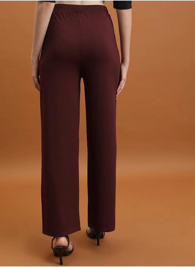 طوكيو توكيز Ribbed Slit Detail Wide Leg Pants by Styli