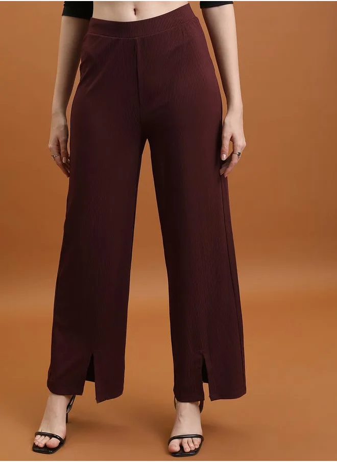 طوكيو توكيز Ribbed Slit Detail Wide Leg Pants by Styli