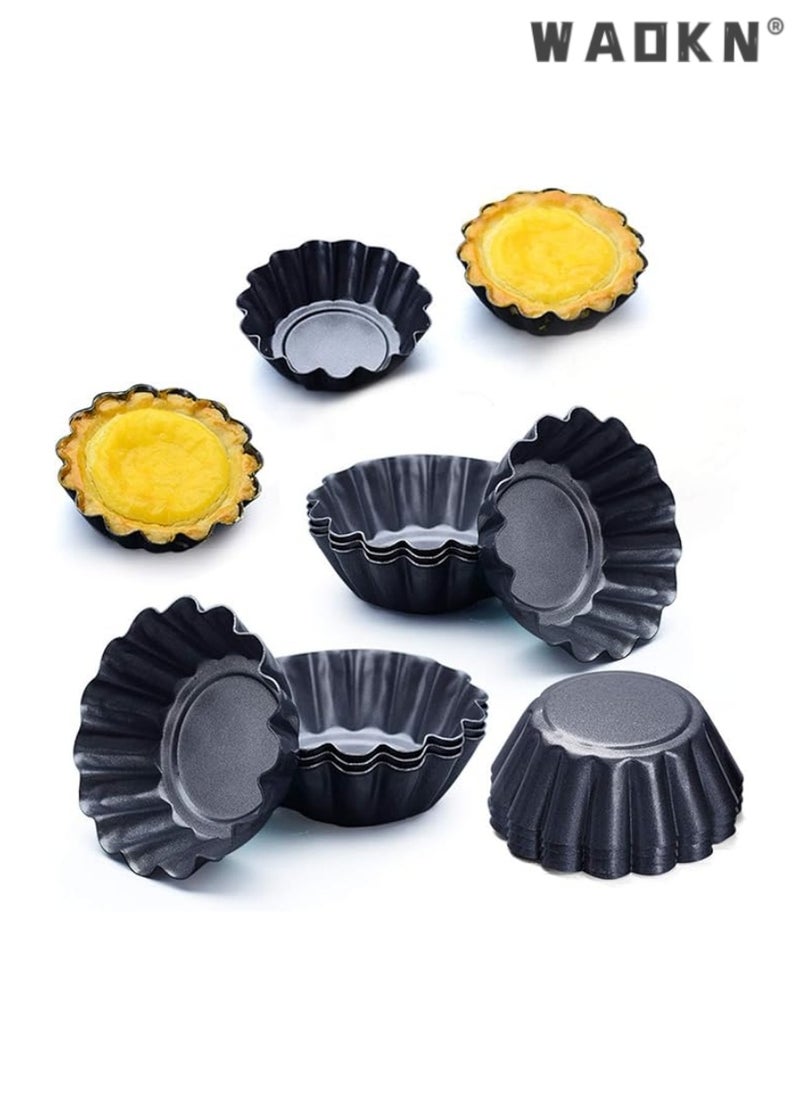WAOKN Expanded Egg Tart Baking Essentials: 12-Pack Premium Stainless Steel Egg Tart Molds with Cupcake Stand Shells for Household Baking, Featuring Heat-Resistant Aluminum Baking Tray and Non-Stick Baking Cups for Effortless Baking and Presentation  - Image 1