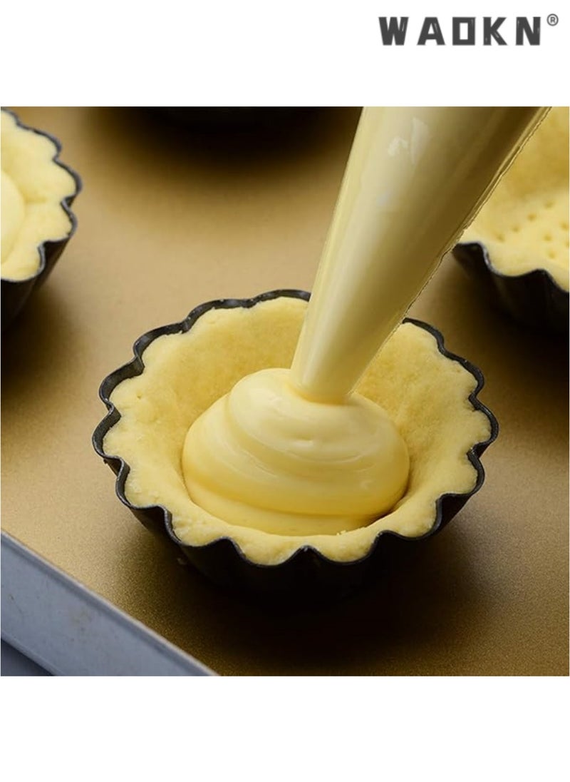 WAOKN Expanded Egg Tart Baking Essentials: 12-Pack Premium Stainless Steel Egg Tart Molds with Cupcake Stand Shells for Household Baking, Featuring Heat-Resistant Aluminum Baking Tray and Non-Stick Baking Cups for Effortless Baking and Presentation  - Image 2