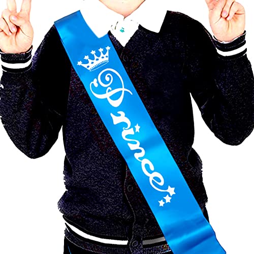 Propsicle Silk Prince Sash Blue Pack of 1 | Happy Birthday Party Decoration Boy Theme Crown - Image 1