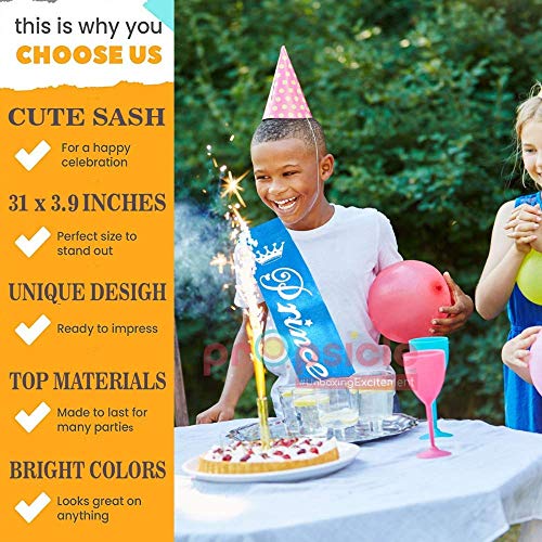 Propsicle Silk Prince Sash Blue Pack of 1 | Happy Birthday Party Decoration Boy Theme Crown - Image 4