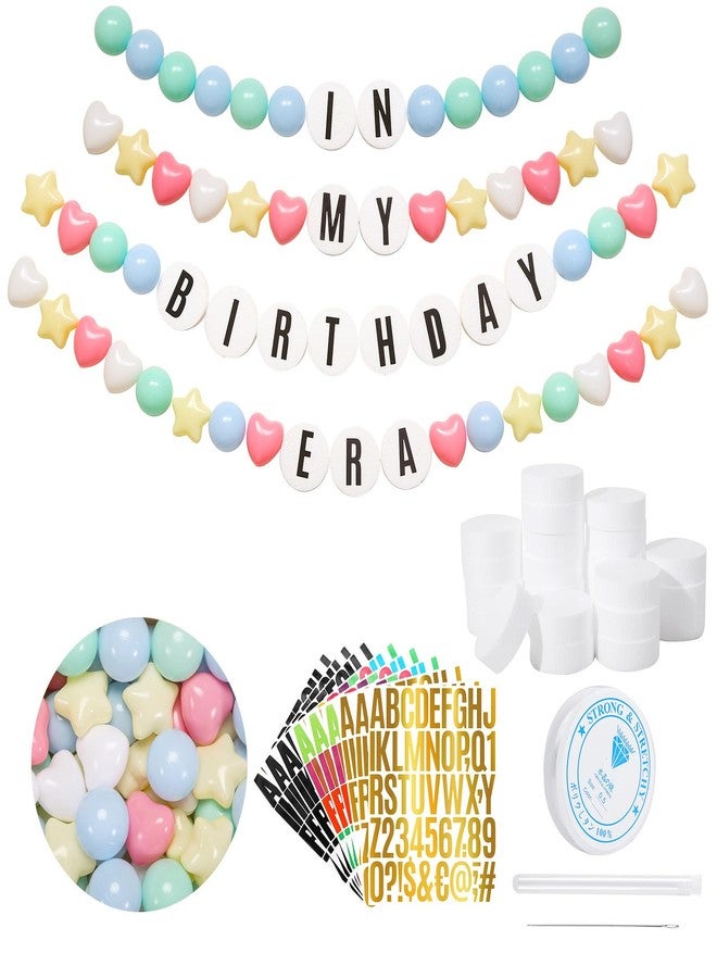 Heopeis DIY Giant Friendship Bracelet Birthday Banner in My Birthday Era Banner Famous Singer Customizable Banner Garland Decor Foam Circles Ball Plastic Balls Stars Hearts DIY Supplies(Macaron) - Image 1