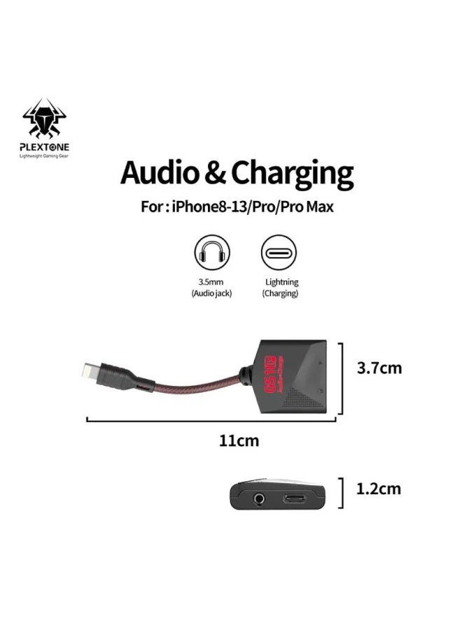 Plextone - Plextone GS1ip Lightning to iPhone Adapter 2 in 1 Super Fast Charging and 3.5mm AUX Headphone Jack for Apple iPhone and iPad Suitable for iPhone 8 to iPhone 13 Pro Max Black - Image 1
