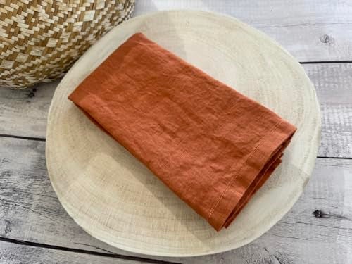 Eight Owls Linen Napkins –100% French Flax – Stonewashed Pure Linen Cloth Napkins - Size 18 Inch x 18 Inch – Set of 4 (Rustic Orange) - Image 2