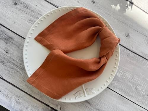 Eight Owls Linen Napkins –100% French Flax – Stonewashed Pure Linen Cloth Napkins - Size 18 Inch x 18 Inch – Set of 4 (Rustic Orange) - Image 4