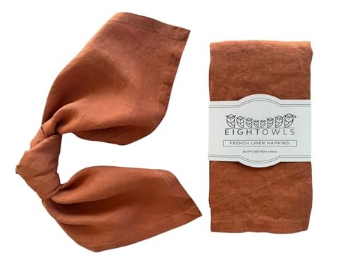 Eight Owls Linen Napkins –100% French Flax – Stonewashed Pure Linen Cloth Napkins - Size 18 Inch x 18 Inch – Set of 4 (Rustic Orange) - Image 1