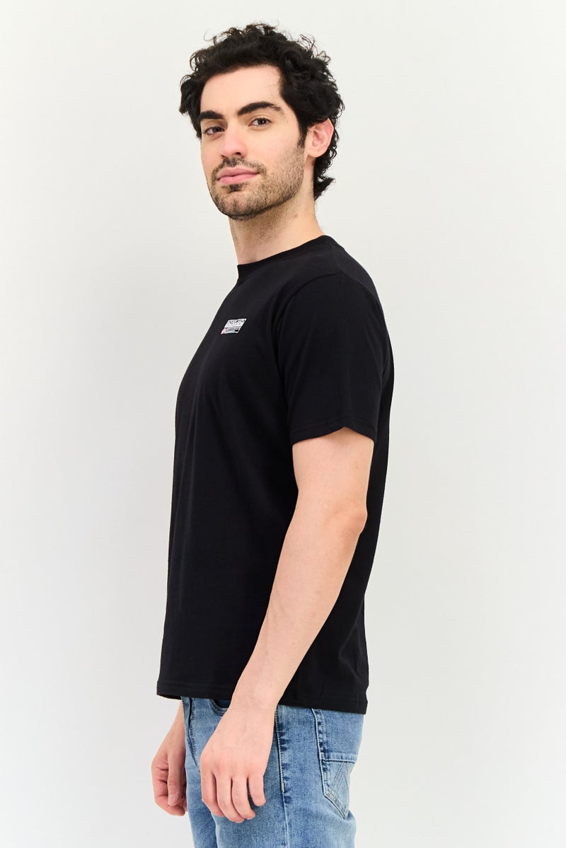 NorthLand Men Ribbed Collar Short Sleeve Brand Logo T-Shirt, Black - Image 3