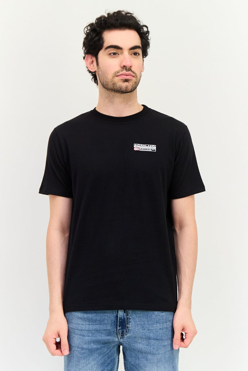 NorthLand Men Ribbed Collar Short Sleeve Brand Logo T-Shirt, Black - Image 1