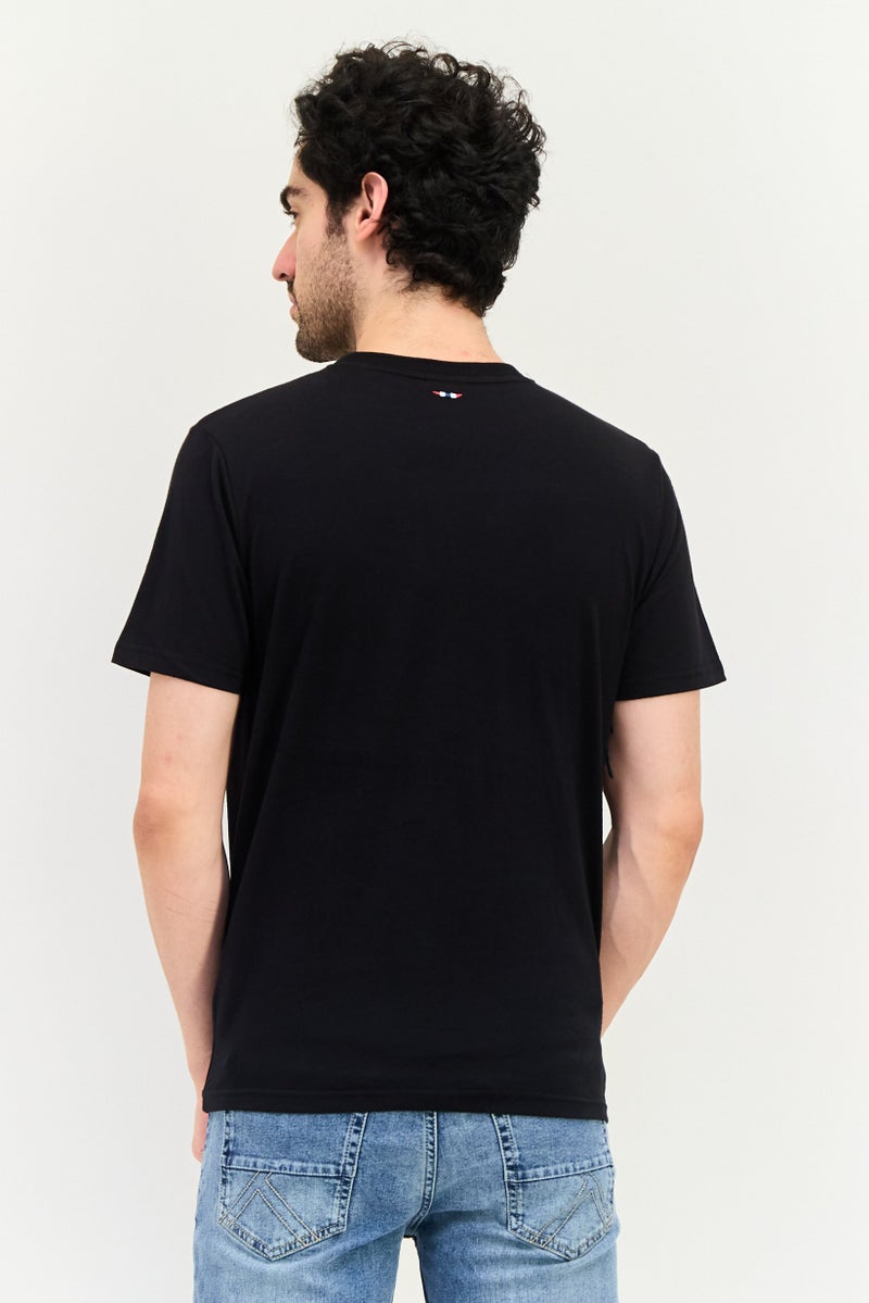 NorthLand Men Ribbed Collar Short Sleeve Brand Logo T-Shirt, Black - Image 2