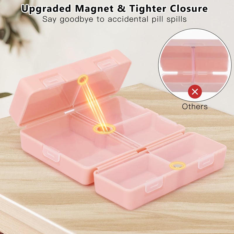 FYY Daily Pill Organizer,2 Pcs 7 Compartments Portable Pill Case Travel Pill Organizer,[Folding Design] Pill Box for Purse Pocket to Hold Vitamins,Cod Liver Oil,Supplements and Medication-Pink - Image 4