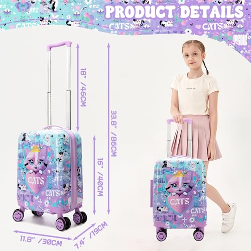 Inprof Kid's Cute Cat Luggage Set 3 Piece Suitcase Set 16" Hardside Luggage with Spinner Wheels Girls Carry on Toddler Suitcase with Travel Duffle Bag Airline Approved - Image 2