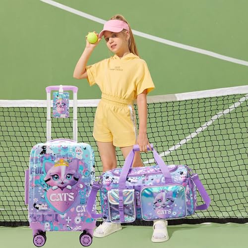 Inprof Kid's Cute Cat Luggage Set 3 Piece Suitcase Set 16" Hardside Luggage with Spinner Wheels Girls Carry on Toddler Suitcase with Travel Duffle Bag Airline Approved - Image 5