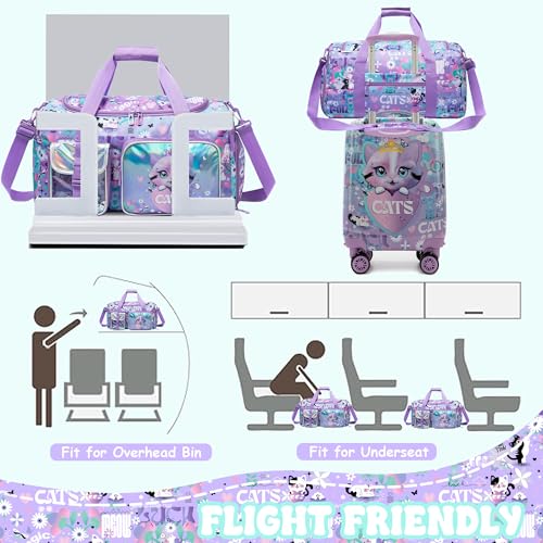 Inprof Kid's Cute Cat Luggage Set 3 Piece Suitcase Set 16" Hardside Luggage with Spinner Wheels Girls Carry on Toddler Suitcase with Travel Duffle Bag Airline Approved - Image 4