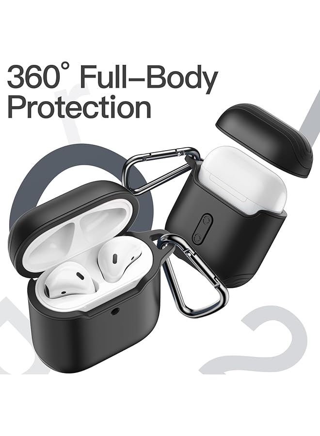 جي تيك غطاء حافظة لجهاز Airpods من الجيل الأول والثاني مصنوع من مادة TPU والكمبيوتر الشخصي مع سلسلة مفاتيح باللون الأسود - Image 5