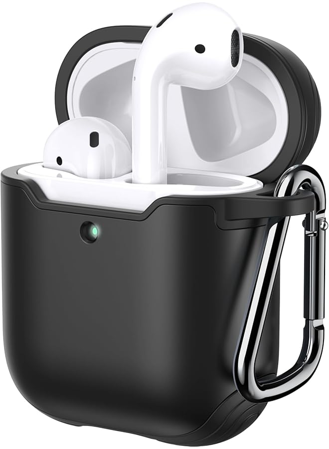 جي تيك غطاء حافظة لجهاز Airpods من الجيل الأول والثاني مصنوع من مادة TPU والكمبيوتر الشخصي مع سلسلة مفاتيح باللون الأسود - Image 1