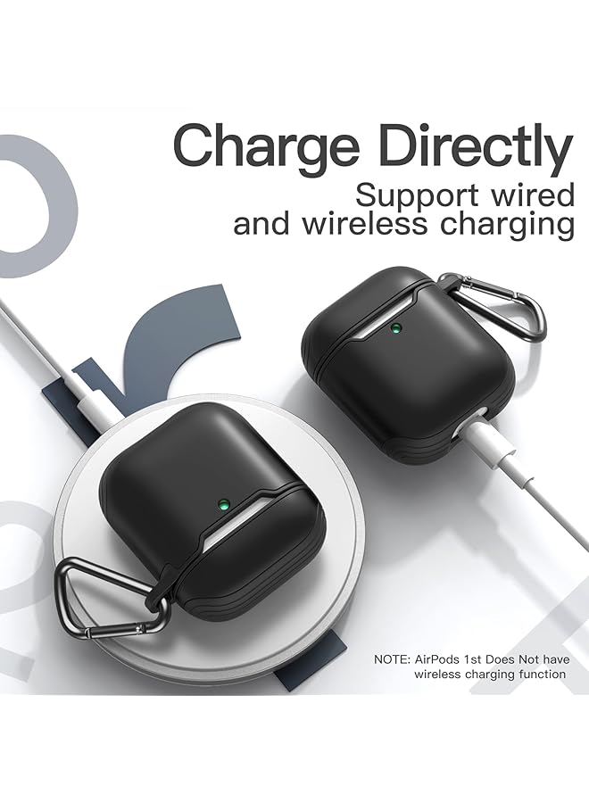 جي تيك غطاء حافظة لجهاز Airpods من الجيل الأول والثاني مصنوع من مادة TPU والكمبيوتر الشخصي مع سلسلة مفاتيح باللون الأسود - Image 4