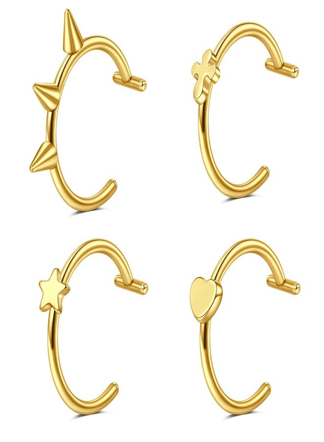 D.Bella 4 Pcs Fake Lip Rings Set Stainless Steel Cyber Punk Design Non Piercing Lip Hoop with Heart Star and Cross Shapes Fake Lip Piercing Jewelryy-Gold - Image 1