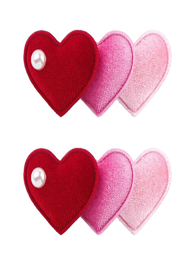 ONENINEDREAM Velvet Hair Bows Alligator Clip for Baby Red Heart Sweet Bow Clip for Girls Hair Accessories Red Hot Pink Bows Toddlers Kids - Image 1