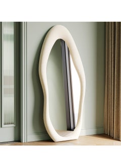 Hihonor Full Length Mirror, 63" x 24" Wall Mirror, Flannel Wrapped Wooden Frame Full Body Mirror, Irregular Wavy Mirror Hanging or Leaning Against Wall for Cloakroom/Bedroom/Living Room, White  - Image 2