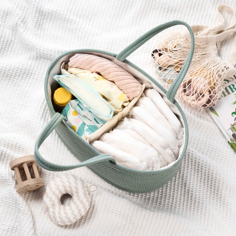 Kodomoore Diaper Caddy Organizer, Empty Gift Basket for Newborn Essentials, Baby Storage Basket, Stylish Gift Bag for Baby Shower, Boys and Girls â€“ Small, Sage Green - Image 2