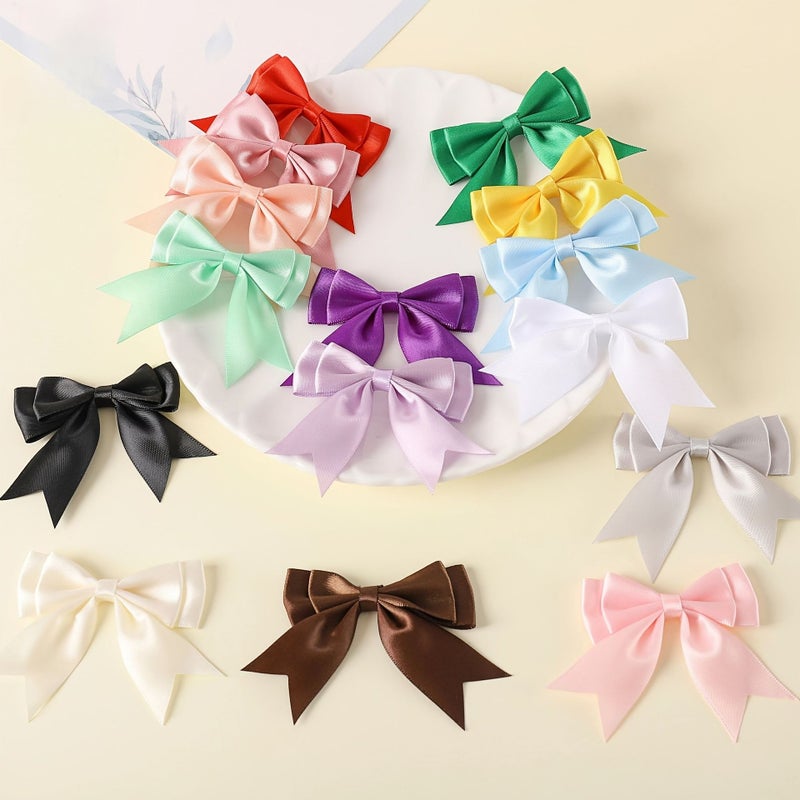 6 Piece Light Blue Satin Double Layer Tail Bows for Gift Wrapping Craft Headwear Clothing Ribbon and Holiday Decoration - Image 1