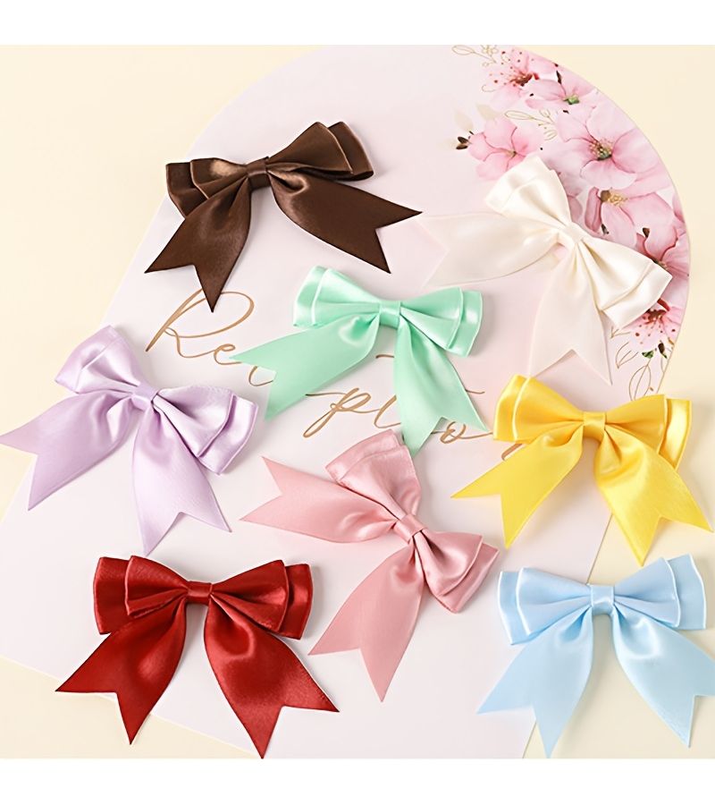 6 Piece Light Blue Satin Double Layer Tail Bows for Gift Wrapping Craft Headwear Clothing Ribbon and Holiday Decoration - Image 4