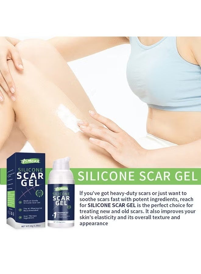 ASMOXA Silicone Scar Gel 30g, Medical Grade Silicone Scar Cream, Advanced Scar Removal Gel for Surgical Scars, Stretch Marks, Acne, Injury Burns - Image 2